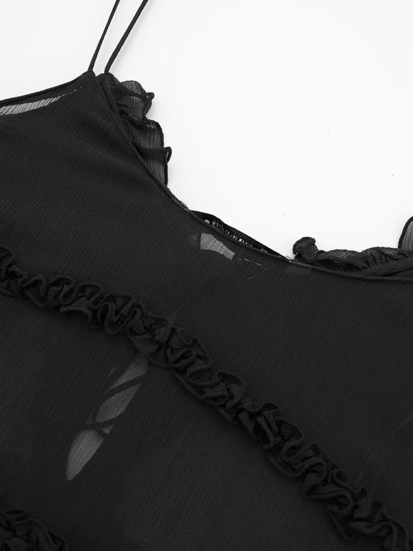 Top met strik aan de voorkant - Ruches - Doorschijnend - Chiffon top - Dames top-Boetiek Moda