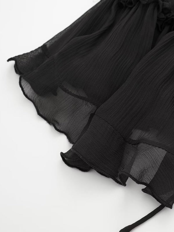 Top met strik aan de voorkant - Ruches - Doorschijnend - Chiffon top - Dames top-Boetiek Moda