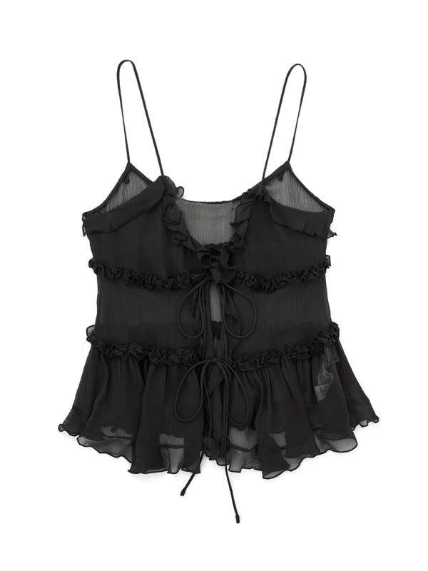 Top met strik aan de voorkant - Ruches - Doorschijnend - Chiffon top - Dames top-Boetiek Moda