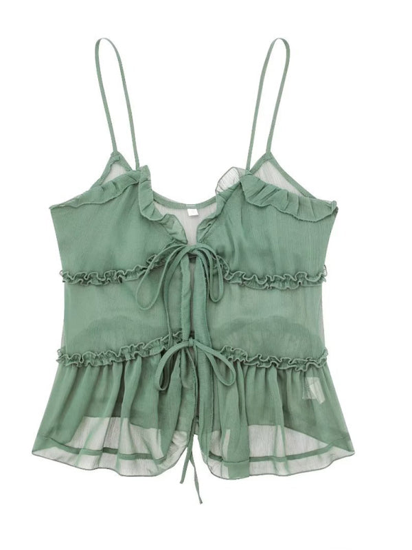 Top met strik aan de voorkant - Ruches - Doorschijnend - Chiffon top - Dames top-Boetiek Moda