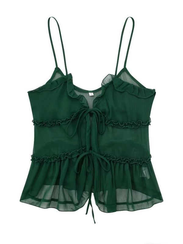 Top met strik aan de voorkant - Ruches - Doorschijnend - Chiffon top - Dames top-Boetiek Moda
