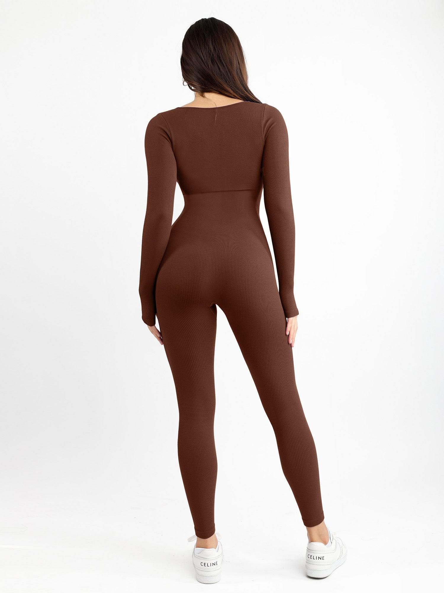 Trainings jumpsuit - dames jumpsuit met naadloze lange mouwen en vormgevende fitness jumpsuit-Boetiek Moda