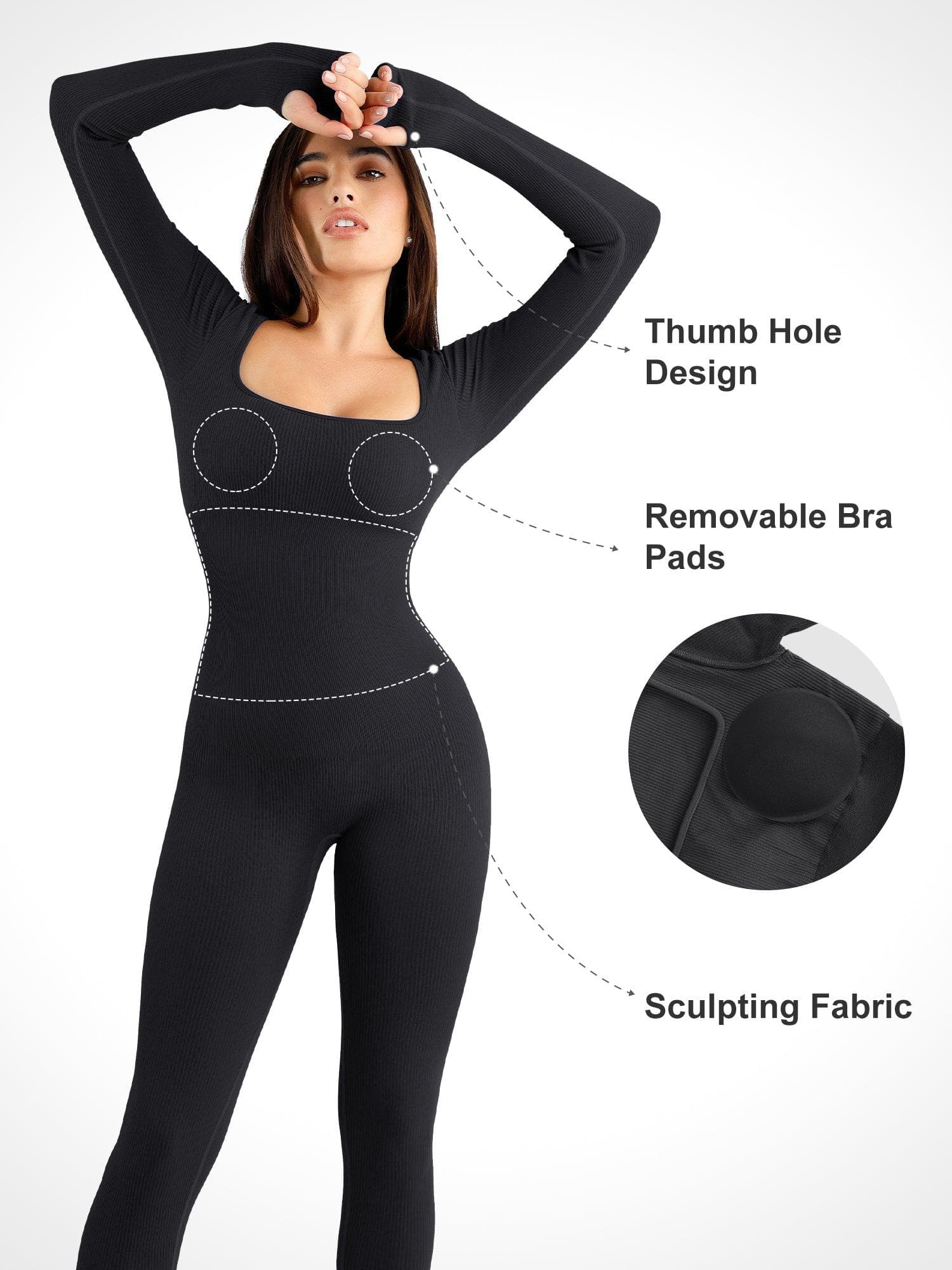 Trainings jumpsuit - dames jumpsuit met naadloze lange mouwen en vormgevende fitness jumpsuit-Boetiek Moda