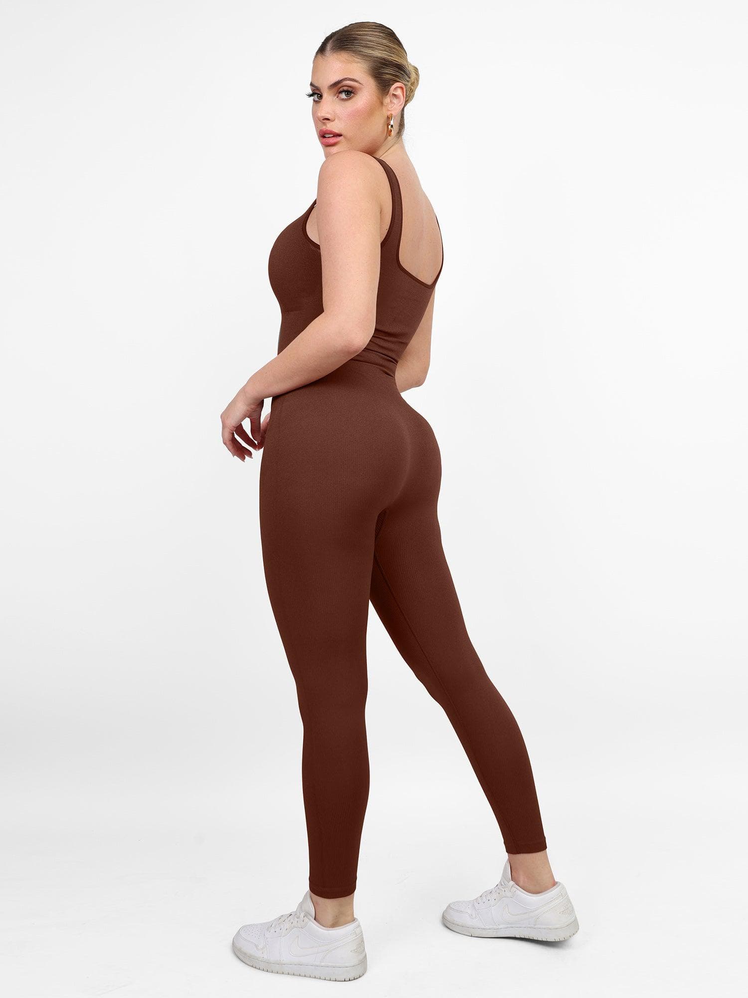 Trainings jumpsuit - dames jumpsuit met naadloze lange mouwen en vormgevende fitness jumpsuit-Boetiek Moda