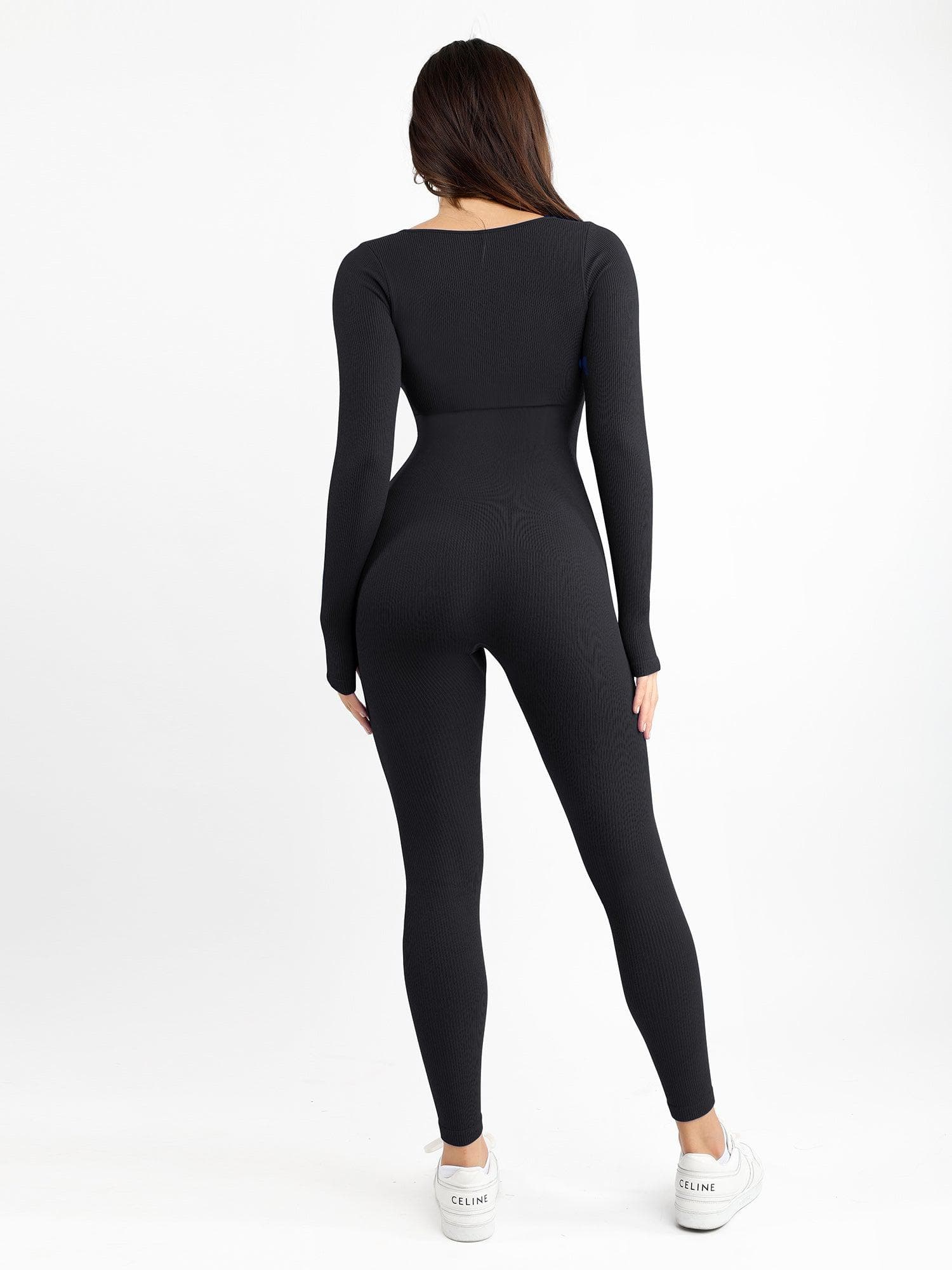 Trainings jumpsuit - dames jumpsuit met naadloze lange mouwen en vormgevende fitness jumpsuit-Boetiek Moda