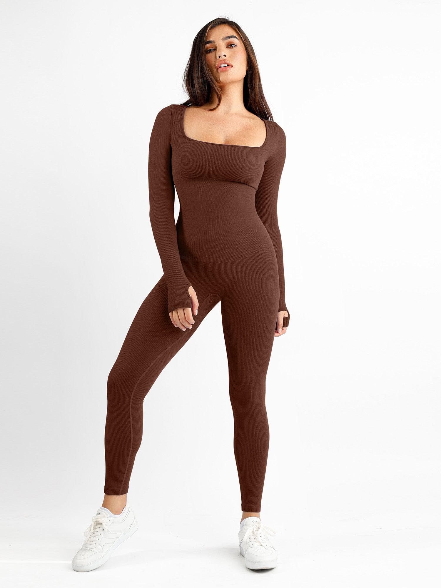 Trainings jumpsuit - dames jumpsuit met naadloze lange mouwen en vormgevende fitness jumpsuit-Boetiek Moda