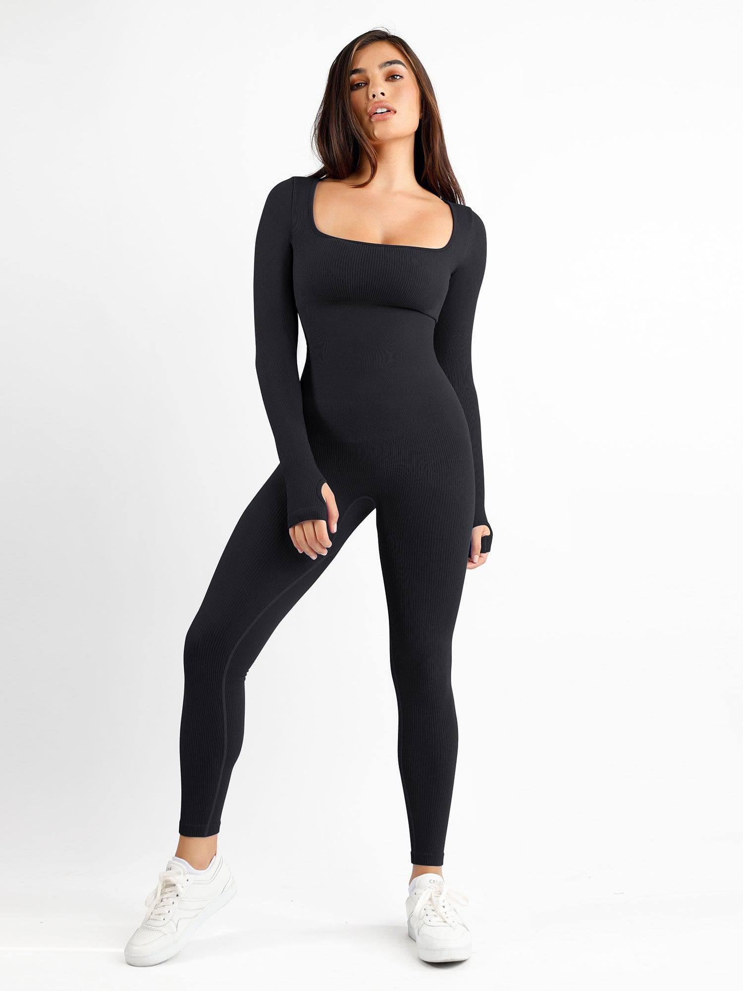 Trainings jumpsuit - dames jumpsuit met naadloze lange mouwen en vormgevende fitness jumpsuit-Boetiek Moda