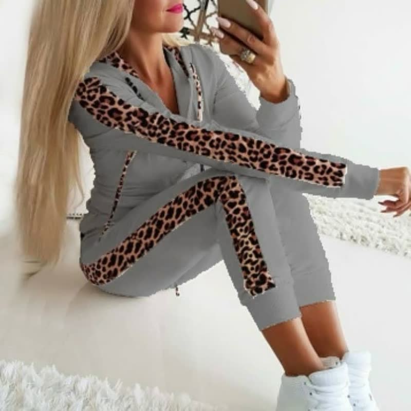 Trainingspak - Luipaardprint - Ritssluiting - Set met hoodie en joggingbroek - Loungewear voor dames-Boetiek Moda