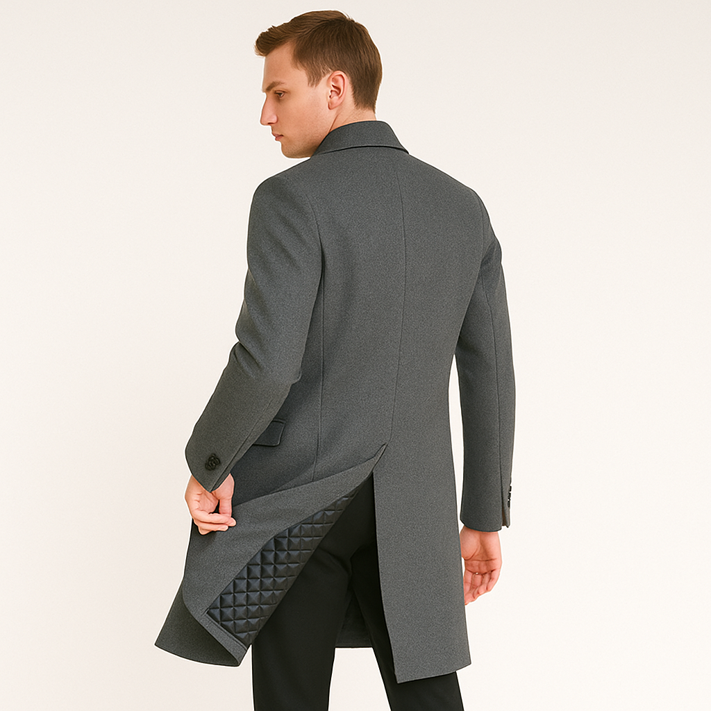 Trenchcoat - Enkelrijige wollen jas voor heren, halflang-Boetiek Moda