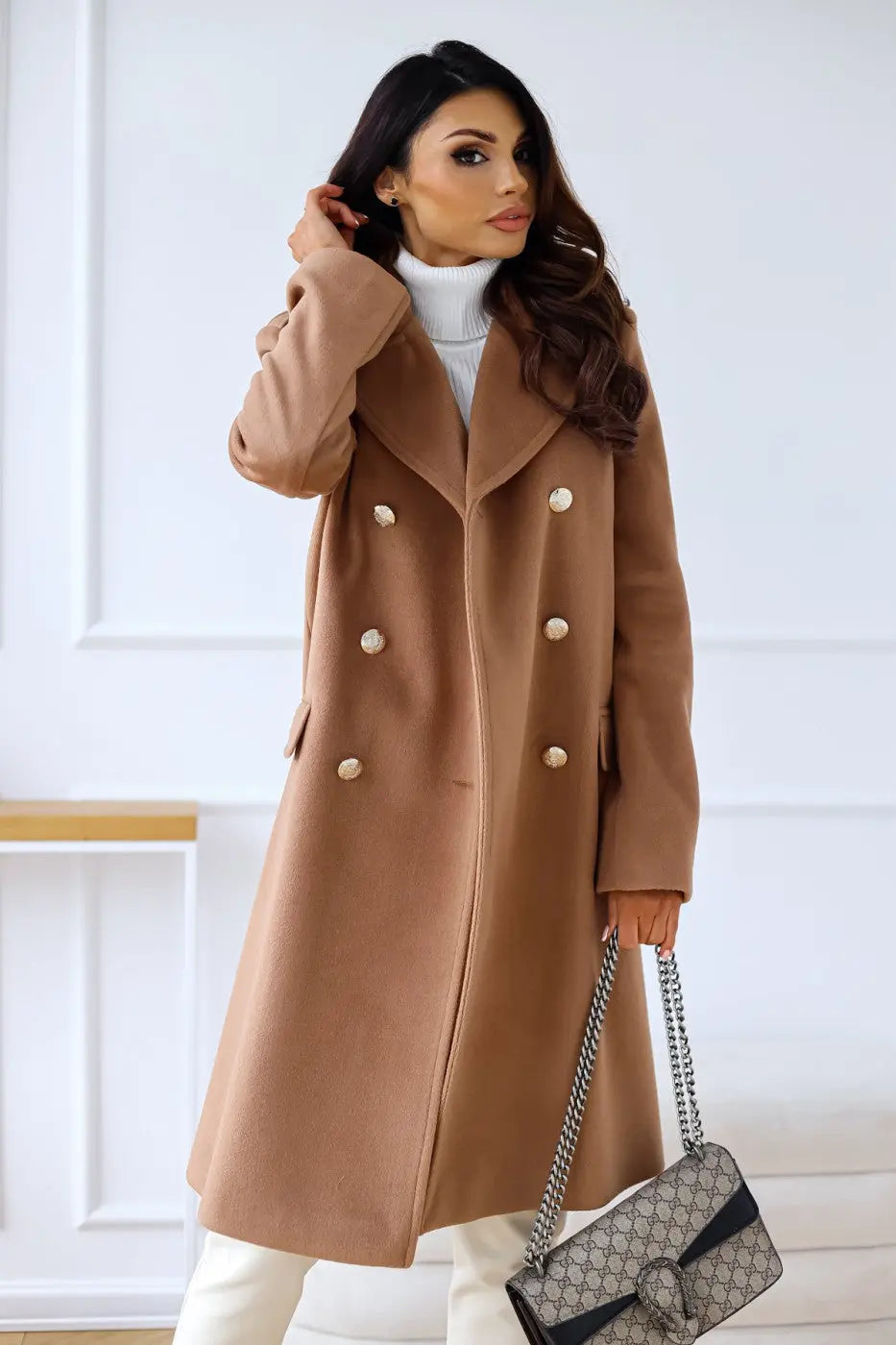 Trenchcoat | Klassiek | Double Breasted | Lange Pea Jas | Winterjas voor Vrouwen-Boetiek Moda