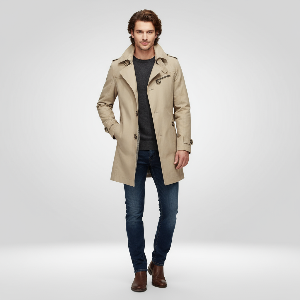 Trenchcoat | Klassiek | Halflang | Enkelrijige jas | Trenchcoat voor heren-Boetiek Moda