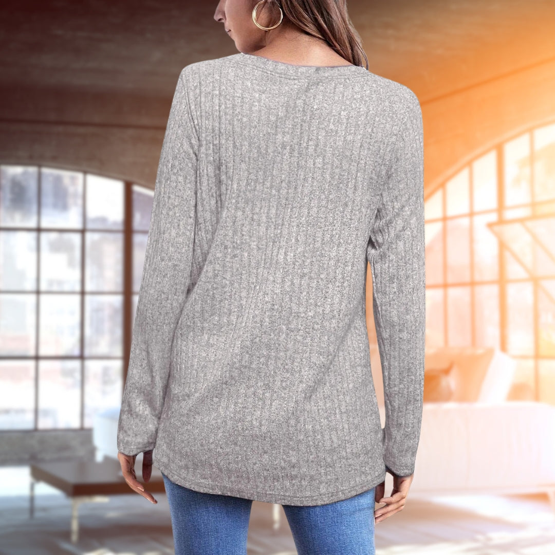 Trui | Los model | Ronde Hals | Geribbelde Top Met Lange Mouwen | Dameskleding-Boetiek Moda