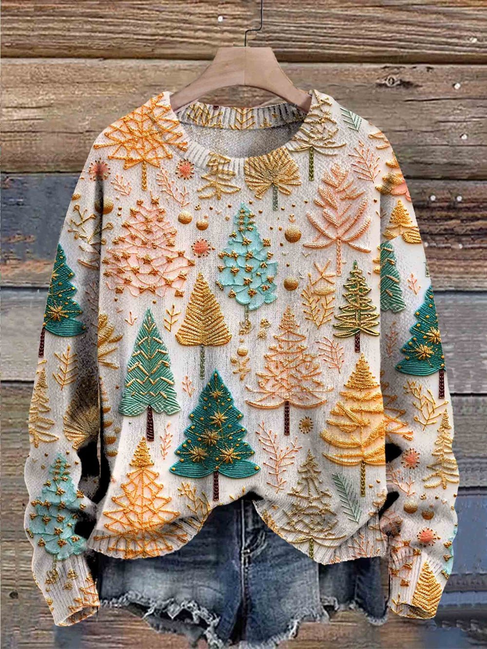 Trui met feestelijke boomprint-Boetiek Moda