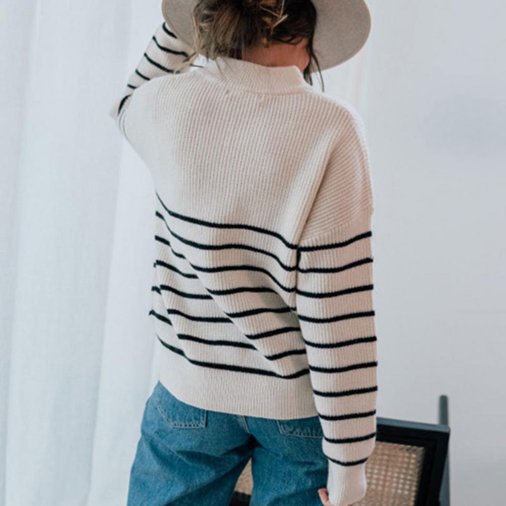 Trui met halve rits - Gebreid - Gestreept - Trui - Damesknitwear-Boetiek Moda