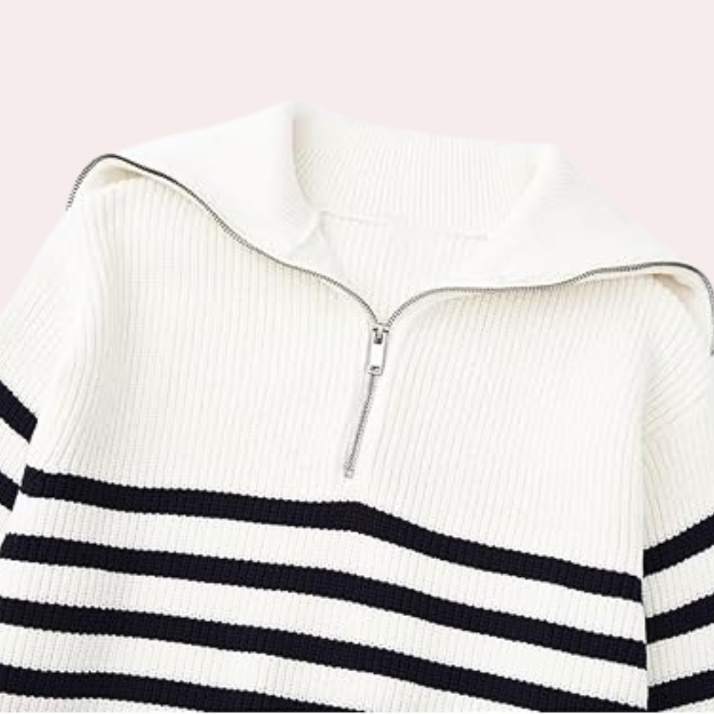 Trui met halve rits | Losjes model | Warm | Gebreide trui | Damestrui-Boetiek Moda
