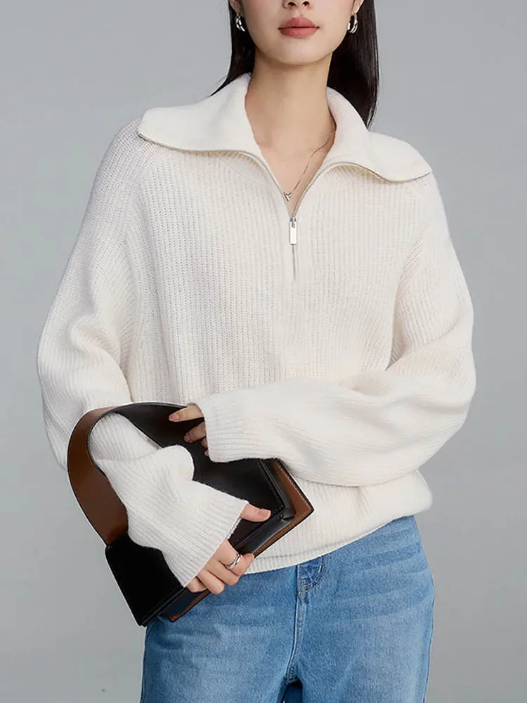Trui met halve rits | Warme | Losse Pasvorm | Gebreide Trui | Winterkleding Voor Dames-Boetiek Moda