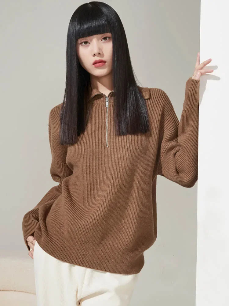 Trui met halve rits | Warme | Losse Pasvorm | Gebreide Trui | Winterkleding Voor Dames-Boetiek Moda