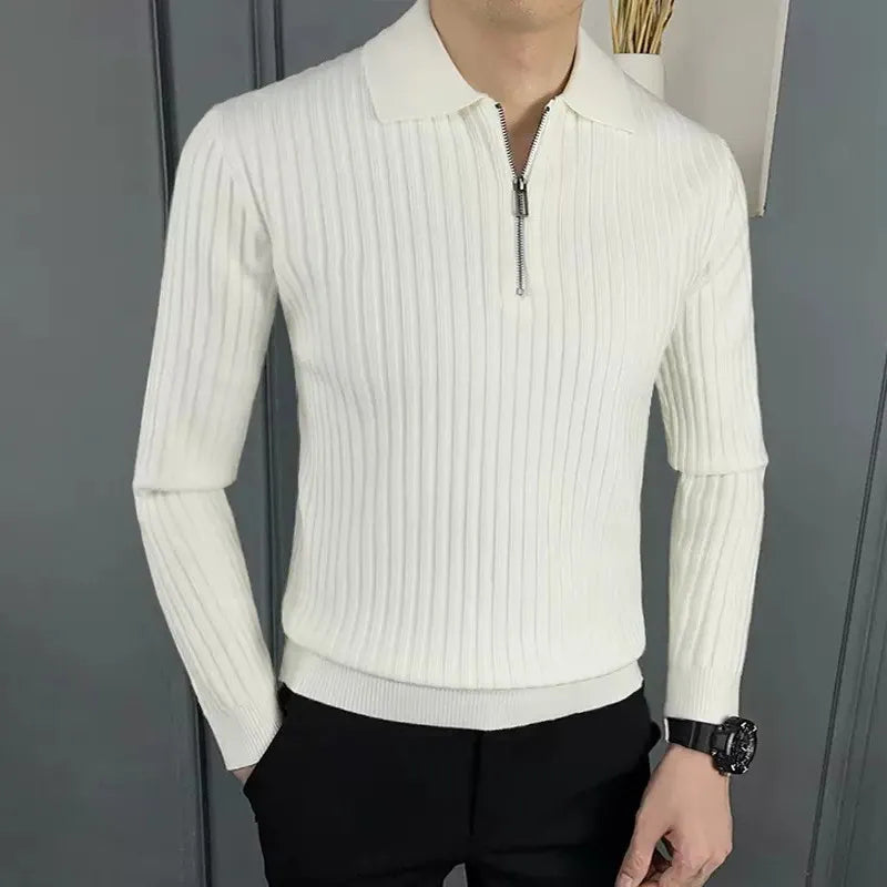 Trui met kwart rits - Gebreide polo trui met kraag voor heren-Boetiek Moda