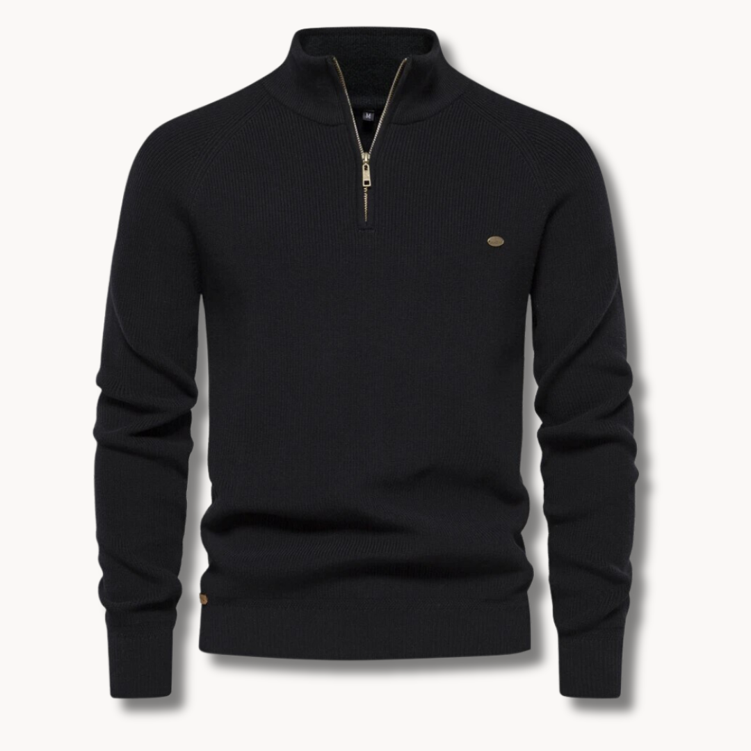 Trui met kwartritssluiting - Slim fit gebreide pullover met halve rits voor heren-Boetiek Moda