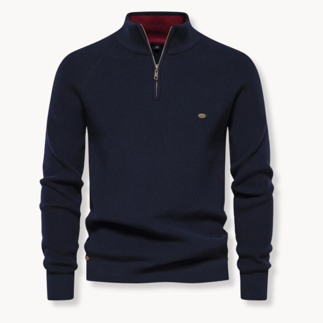 Trui met kwartritssluiting - Slim fit gebreide pullover met halve rits voor heren-Boetiek Moda