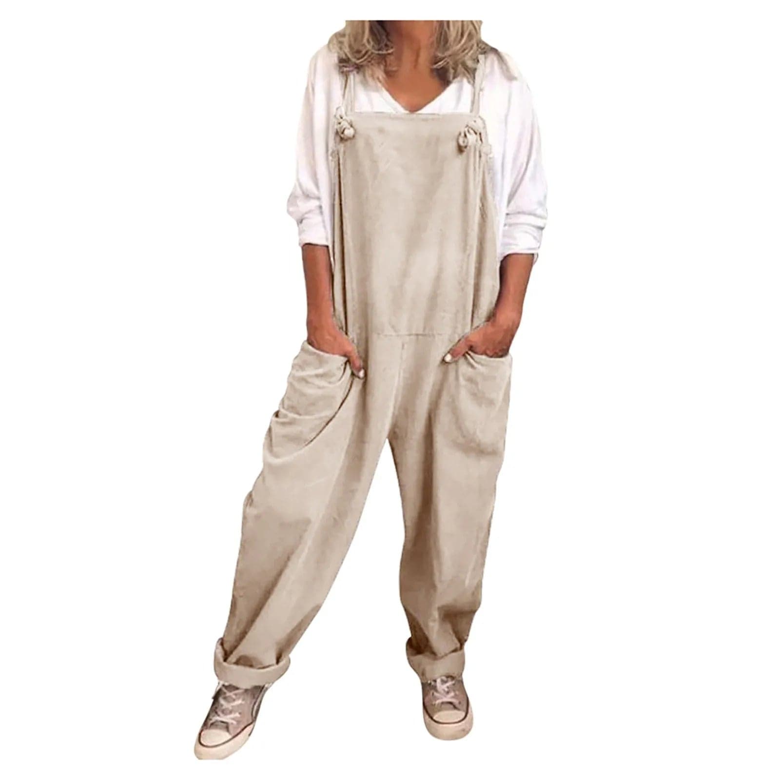 Tuinbroek - Dames mouwloze linnen jumpsuit met losse pasvorm-Boetiek Moda