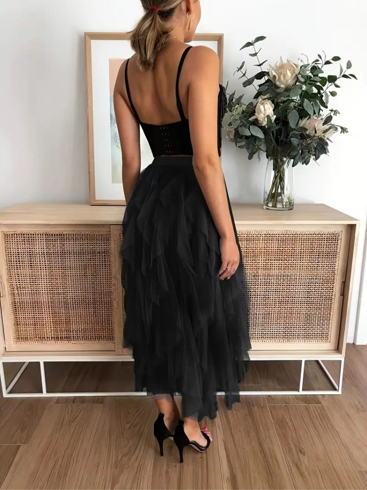 Tule Rok - Asymmetrische maxi-rok met hoge taille en ruches voor dames-Boetiek Moda