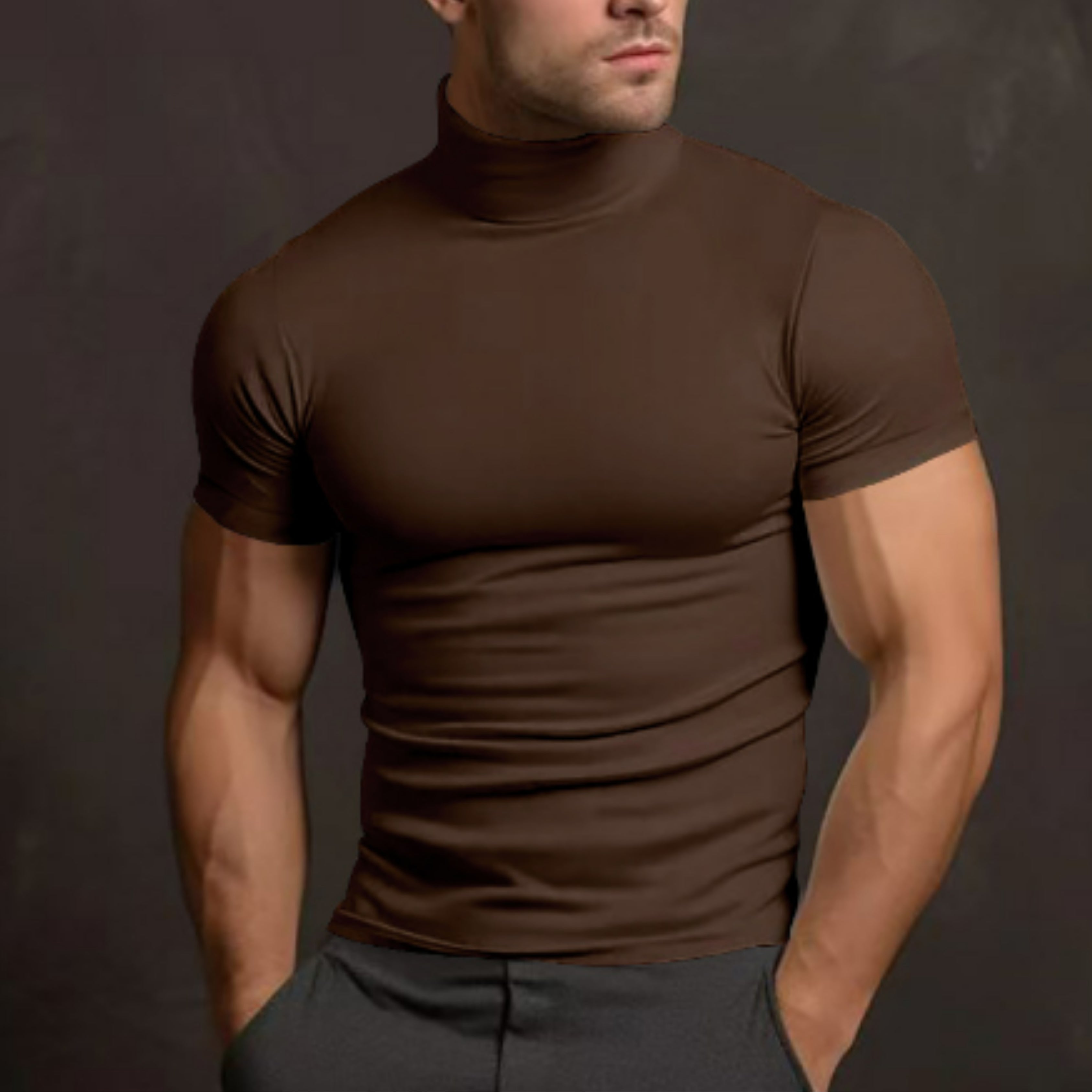 Turtleneck T-shirt - Heren trui met hoge kraag, slim fit en korte mouwen-Boetiek Moda