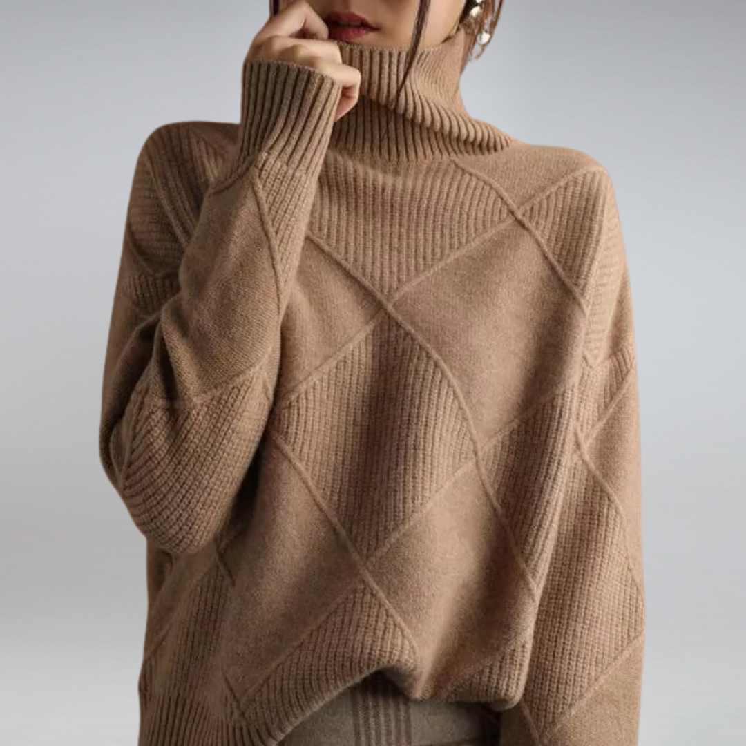 Turtleneck trui - Oversized gebreide trui met hoge kraag voor dames-Boetiek Moda