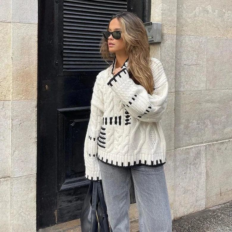 Turtleneck trui | Wit | Gebreid | Oversized trui | Gebreide kleding voor dames-Boetiek Moda