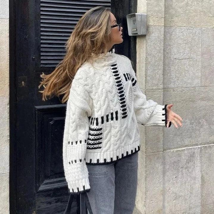 Turtleneck trui | Wit | Gebreid | Oversized trui | Gebreide kleding voor dames-Boetiek Moda