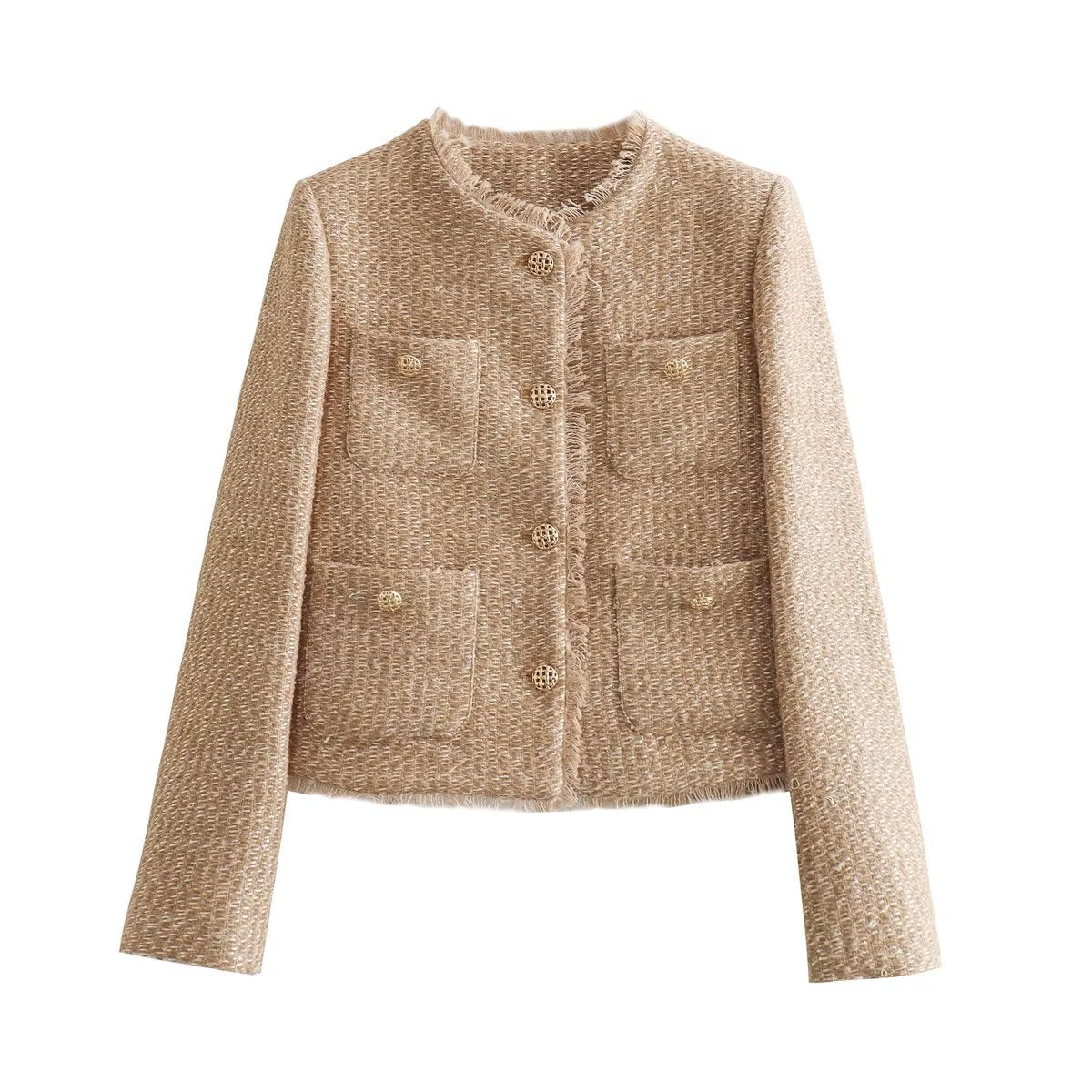 Tweed Jas | Elegant | Button-Up | Beige Jas | Vrouwenjas-Boetiek Moda