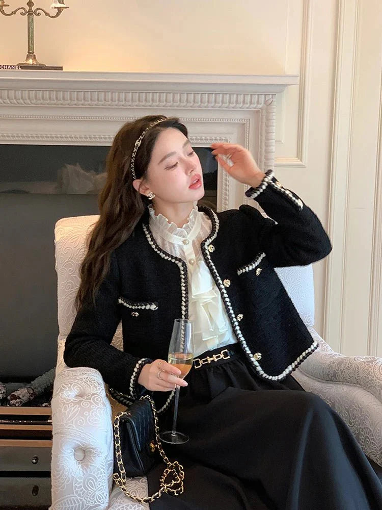 Tweed Jasje - Zwart - Vintage - Tweed Blazer - Damesjasje-Boetiek Moda