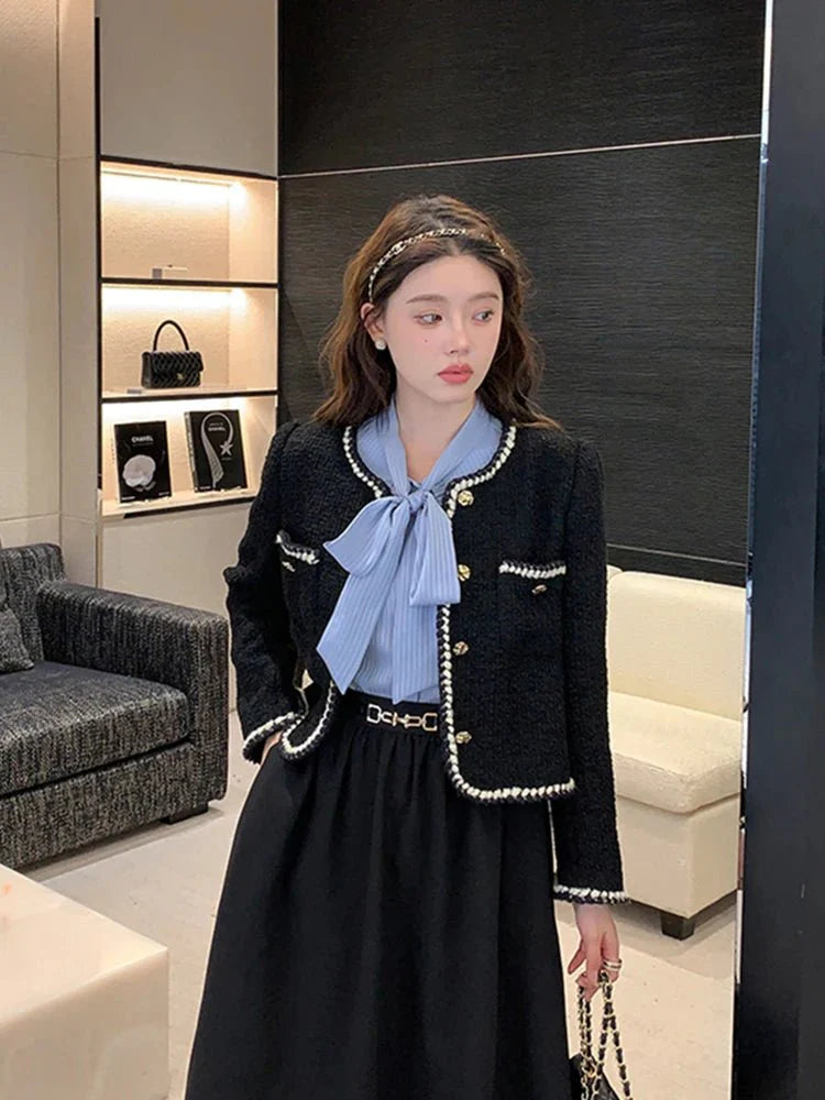 Tweed Jasje - Zwart - Vintage - Tweed Blazer - Damesjasje-Boetiek Moda