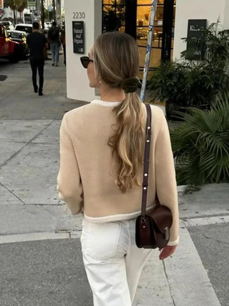 Tweed jasje | Beige | Kort | Vestjasje | Damesblazer-Boetiek Moda