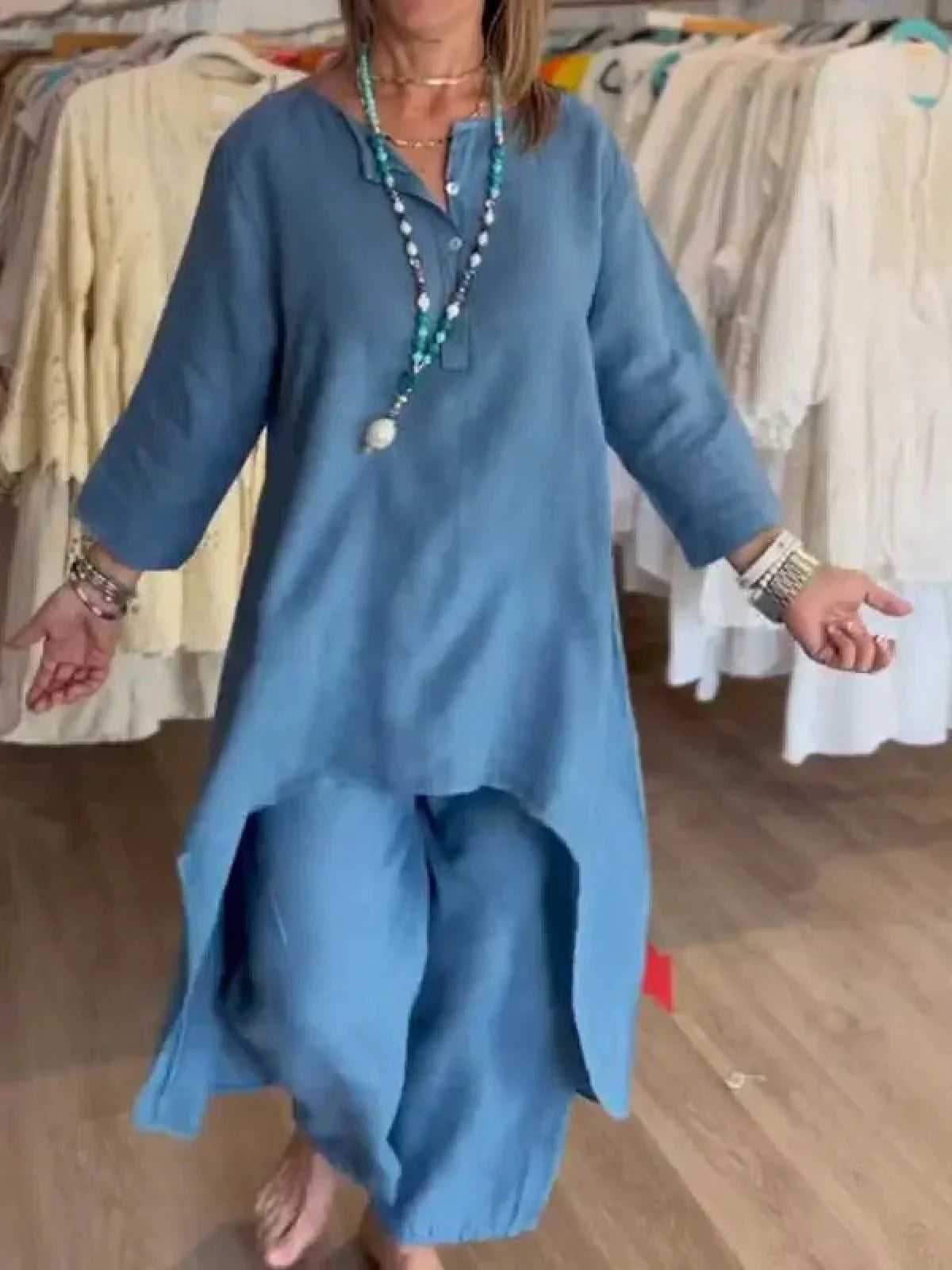 Tweedelige Set - Los model - Bijpassende - Linnen kleding - Dameskleding-Boetiek Moda