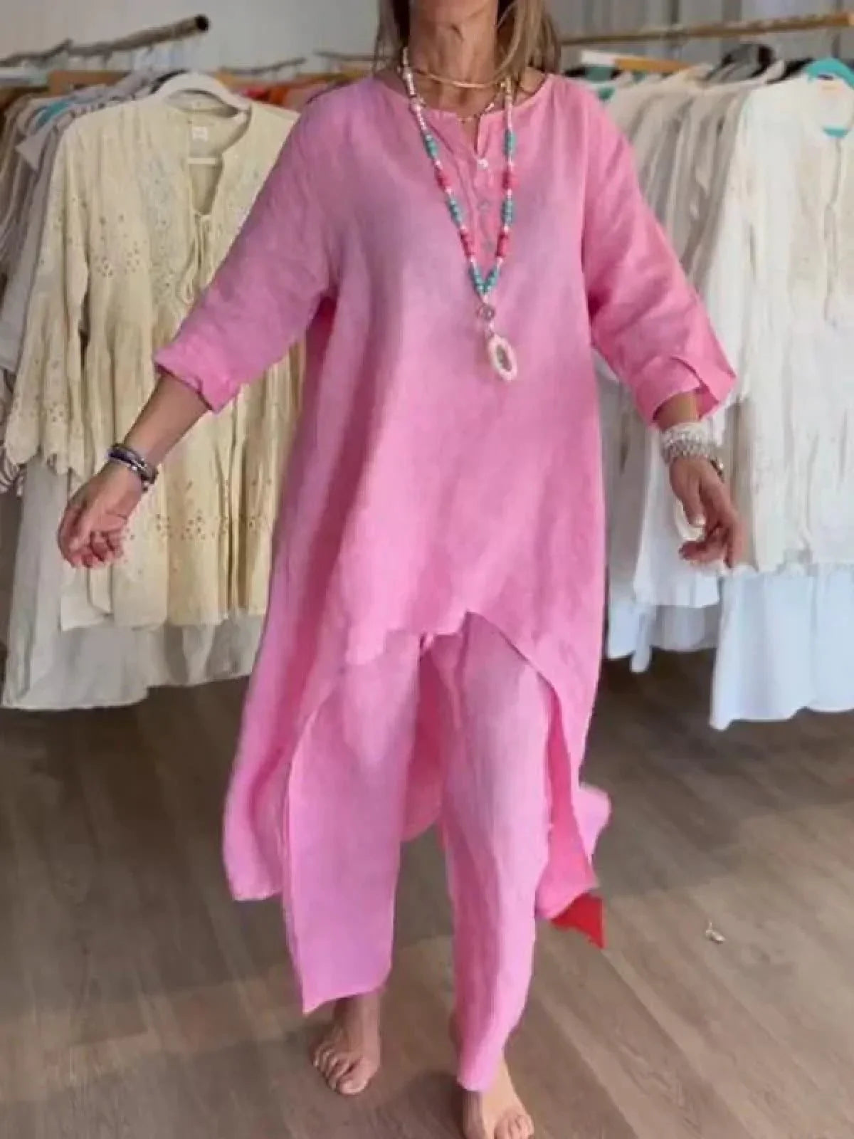 Tweedelige Set - Los model - Bijpassende - Linnen kleding - Dameskleding-Boetiek Moda
