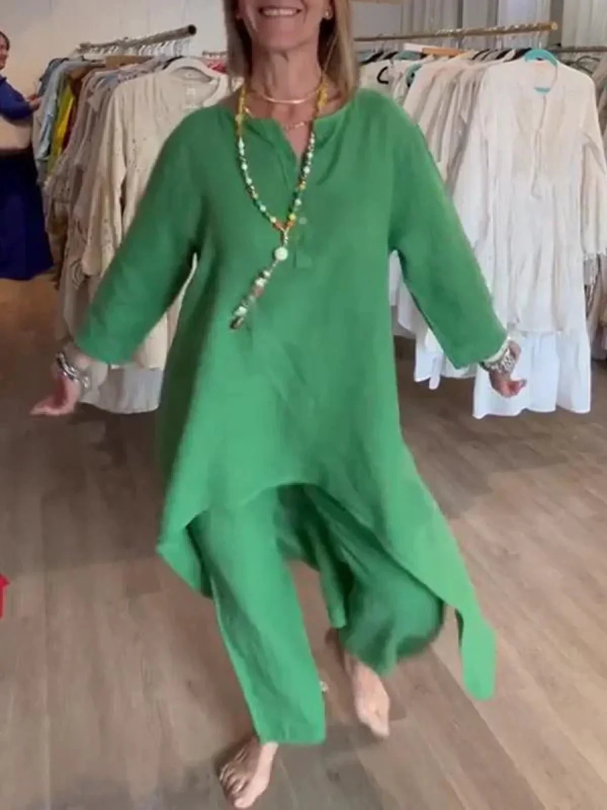 Tweedelige Set - Los model - Bijpassende - Linnen kleding - Dameskleding-Boetiek Moda