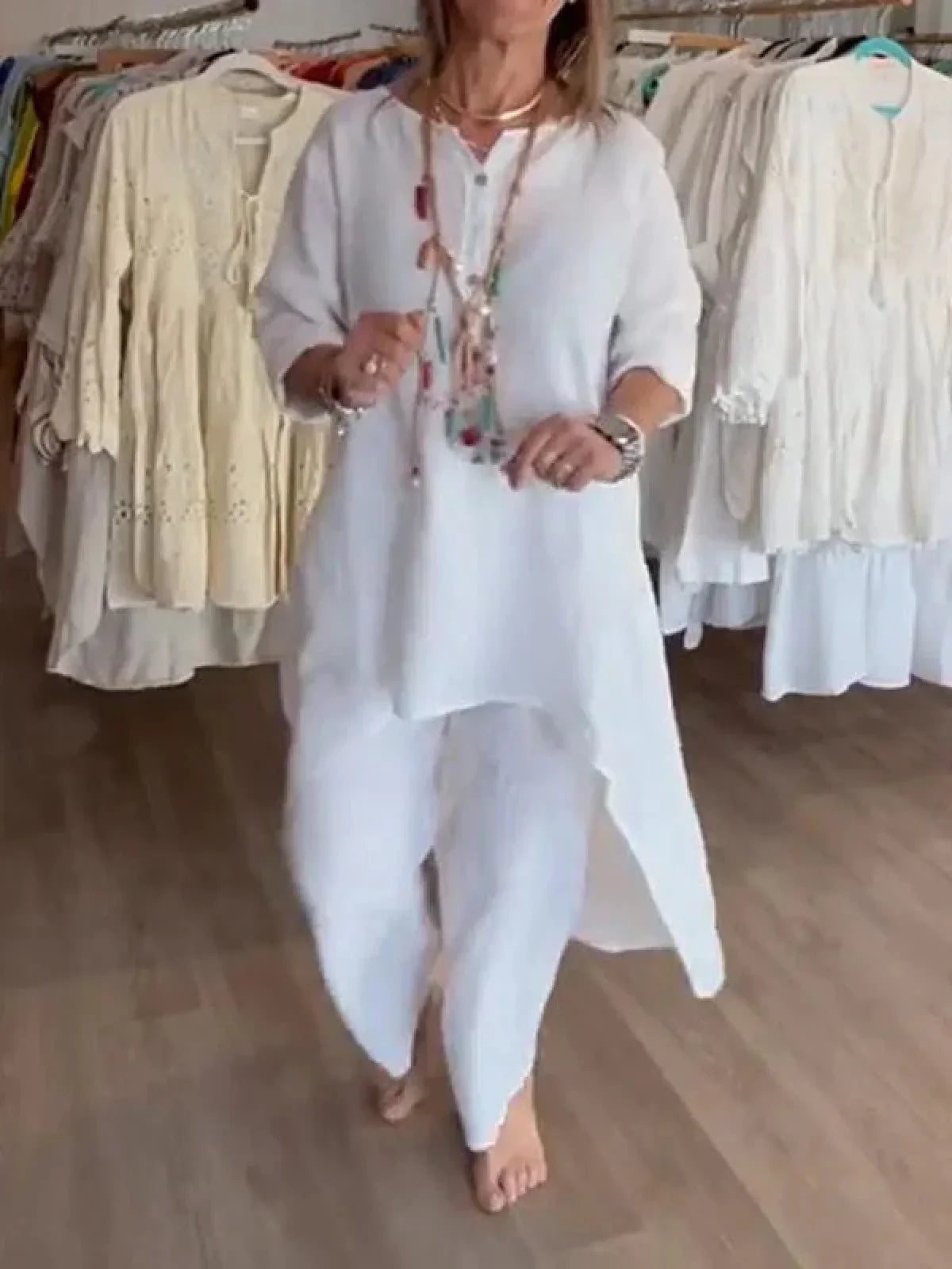 Tweedelige Set - Los model - Bijpassende - Linnen kleding - Dameskleding-Boetiek Moda