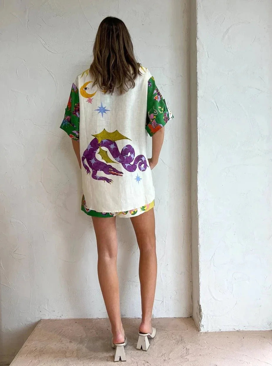 Tweedelige Set | Losjes Model | Korte Mouwen | Zomerkleding | Co-Ord's Vrouwen-Boetiek Moda