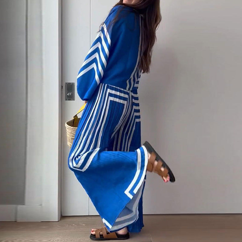 Tweedelige set | Blauw | Lange Mouwen | Broek met Wijde Pijpen en Top | Tweedelige Damesset-Boetiek Moda
