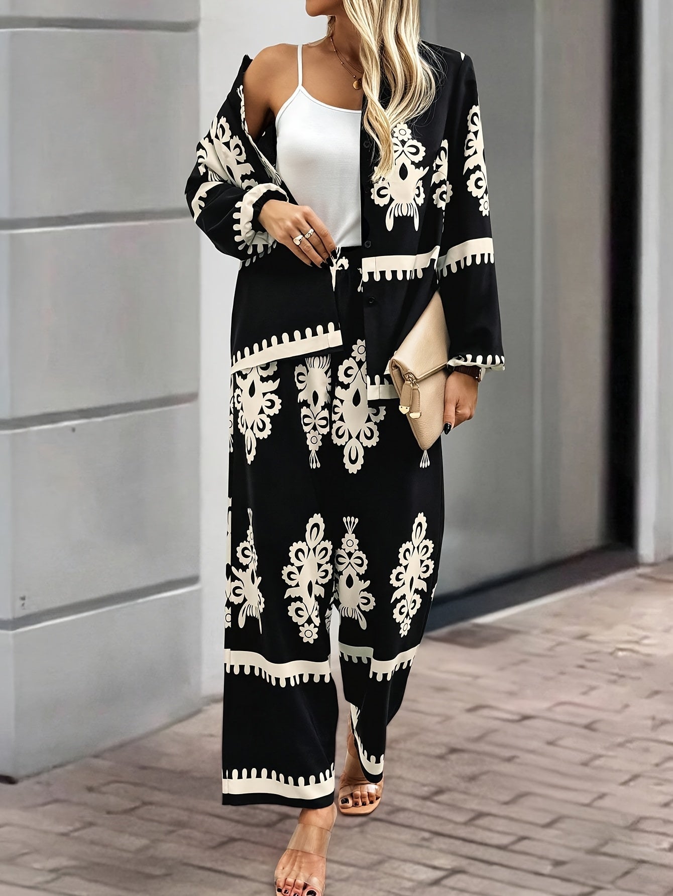 Tweedelige set - Broek met wijde pijpen - Blazer - Coord set - Dameskleding-Boetiek Moda