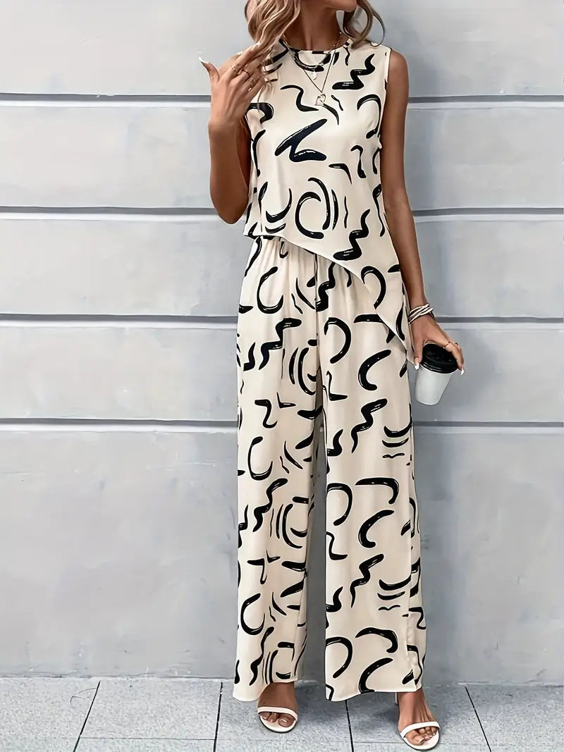 Tweedelige set - Wijde pijpen - Hoge taille - Bijpassende set - Dameskleding-Boetiek Moda