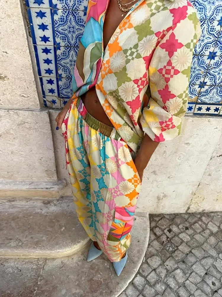 Tweedelige set en jurk | Kleurrijke | Lange Mouwen | Maxi Dress | Zomerjurk voor vrouwen-Boetiek Moda