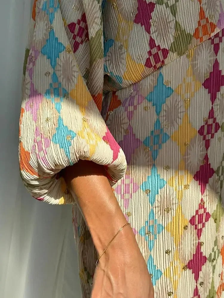 Tweedelige set en jurk | Kleurrijke | Lange Mouwen | Maxi Dress | Zomerjurk voor vrouwen-Boetiek Moda