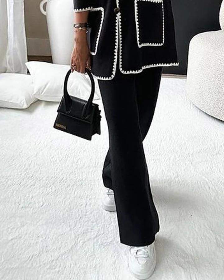 Tweedelige set met geribd jasje en losse broek-Boetiek Moda