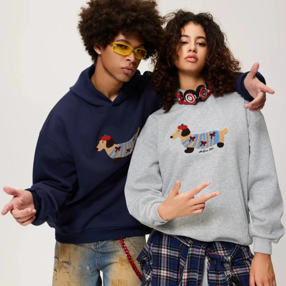 Unisex Hoodie - Relaxed fit pullover hoodie met hondprint-Boetiek Moda