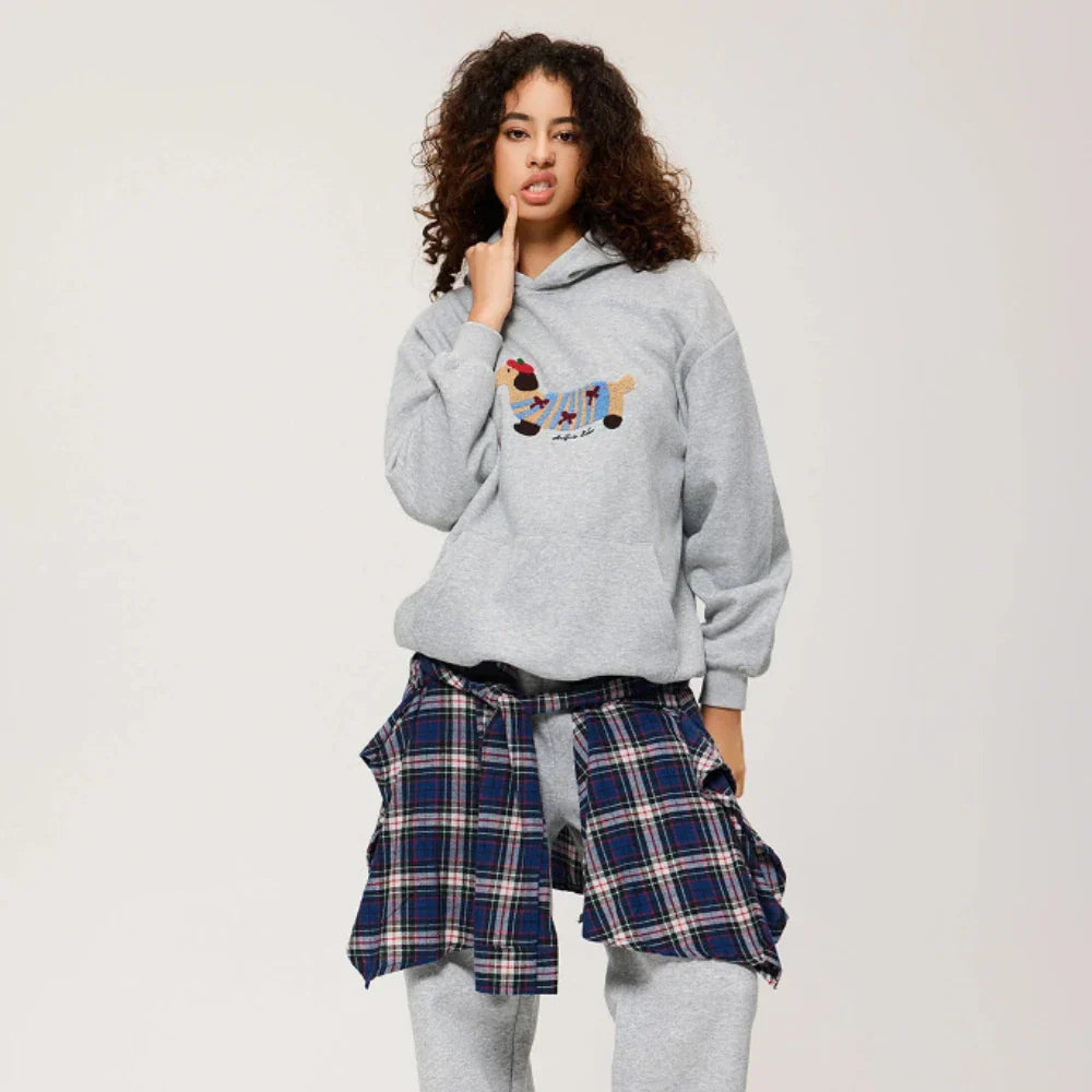 Unisex Hoodie - Relaxed fit pullover hoodie met hondprint-Boetiek Moda