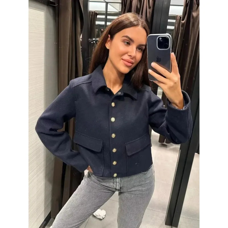 Utility Jacket - Kort damesjasje met kraag en knopen-Boetiek Moda