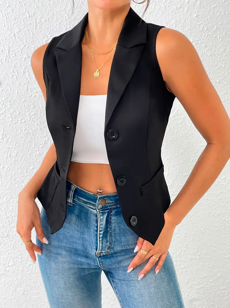 Vest Top - Enkelborstig - Mouwloos - Zwart Vest - Damesvest-Boetiek Moda