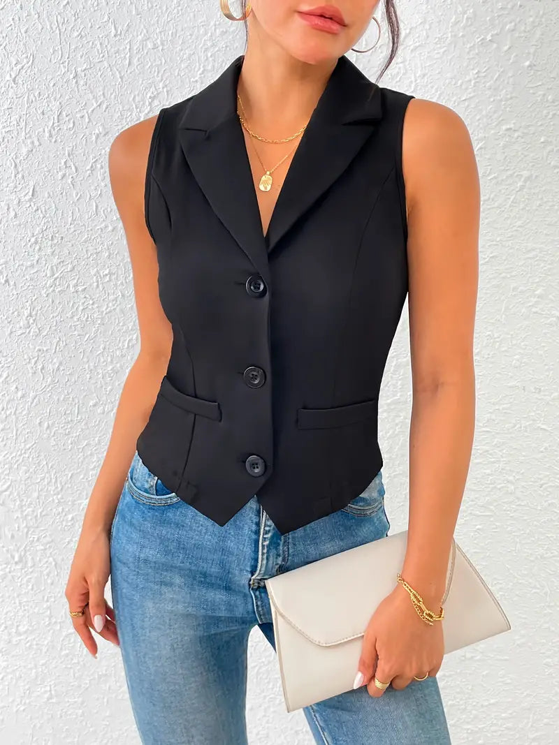 Vest Top - Enkelborstig - Mouwloos - Zwart Vest - Damesvest-Boetiek Moda